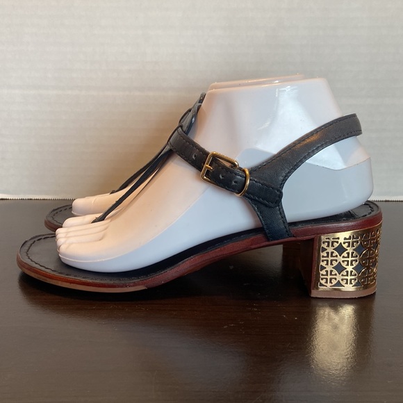 Tory Burch Audra Navy Thong Block Heel Sandals Size 8 - Picture 4 of 16